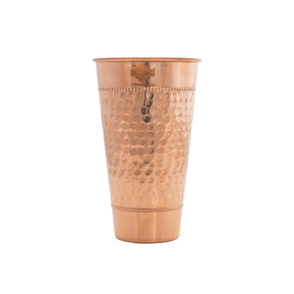 Pure Copper Hammered Design Big Lassi Glass with 2 Rings- 700 ML
