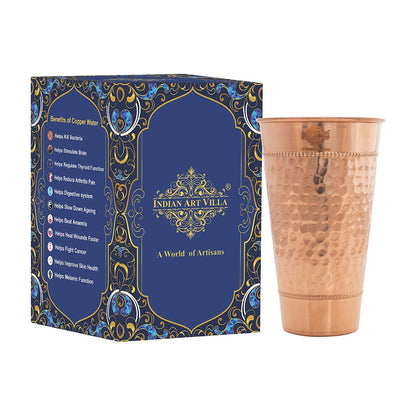 Pure Copper Hammered Design Big Lassi Glass with 2 Rings- 700 ML