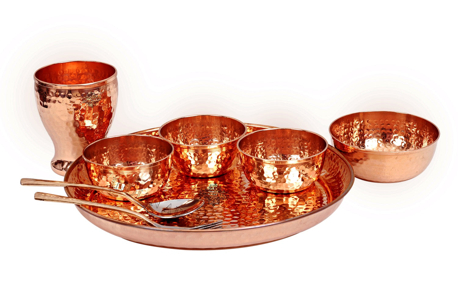 Handcrafted Pure Copper Handmade Hammered Design Thali Dinner Set