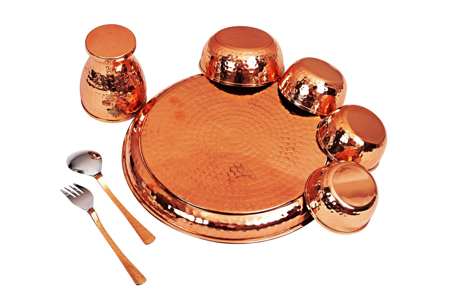 Handcrafted Pure Copper Handmade Hammered Design Thali Dinner Set