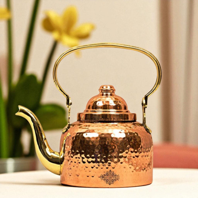 Handmade Pure Copper Designer Mughlai Tea Pot with Inner Lining - 650ml
