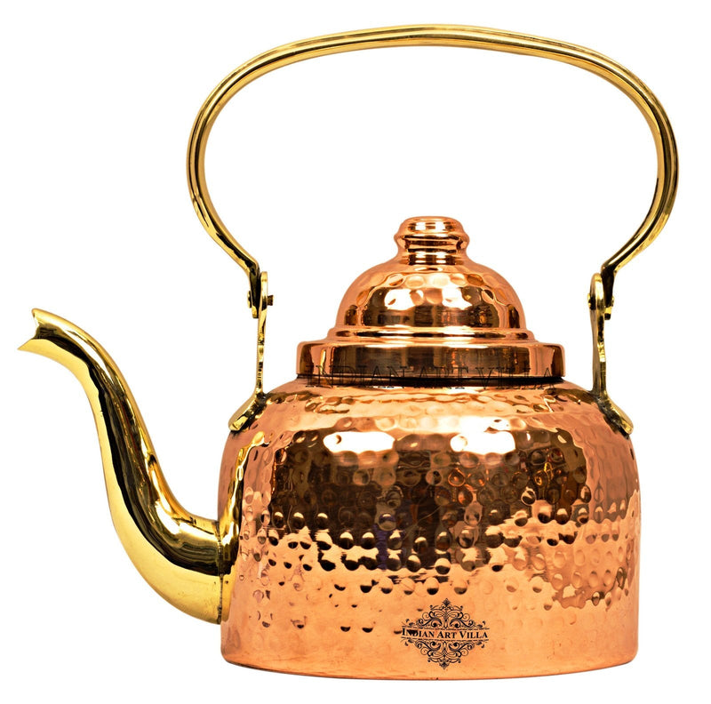 Handmade Pure Copper Designer Mughlai Tea Pot with Inner Lining - 650ml