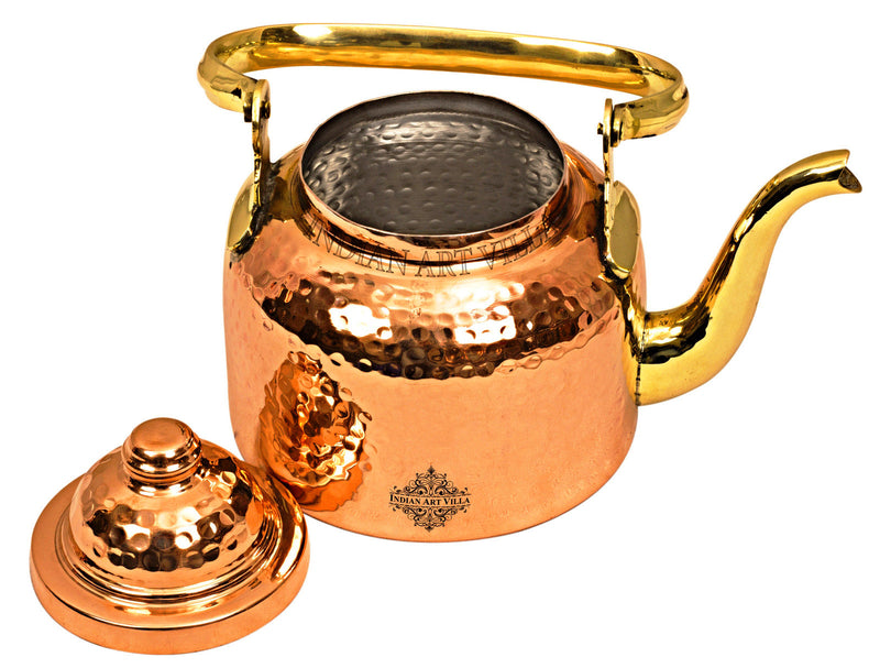 Handmade Pure Copper Designer Mughlai Tea Pot with Inner Lining - 650ml