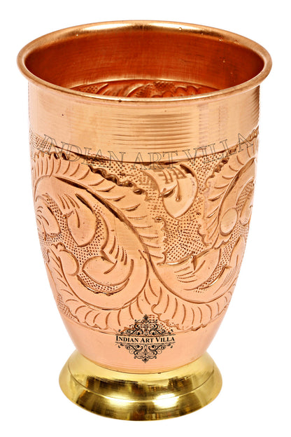 Handcrafted Pure Copper Embossed Design Glass With Brass Bottom