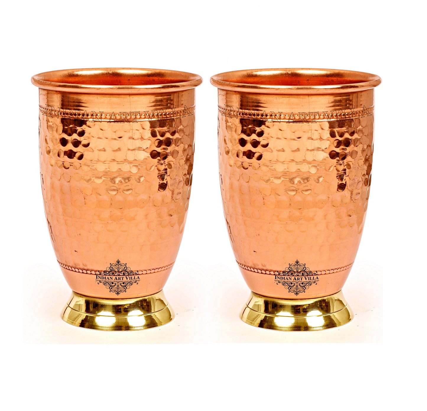 Handcrafted Pure Copper Embossed Design Glass With Brass Bottom