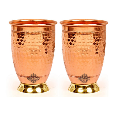 Handcrafted Pure Copper Embossed Design Glass With Brass Bottom