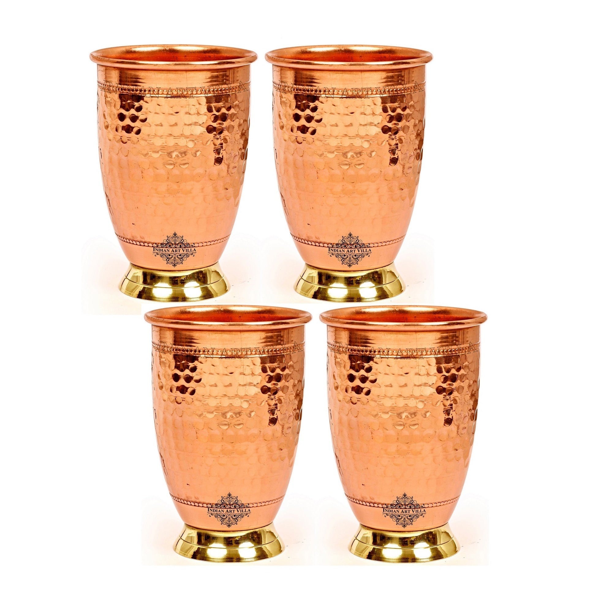 Handcrafted Pure Copper Embossed Design Glass With Brass Bottom