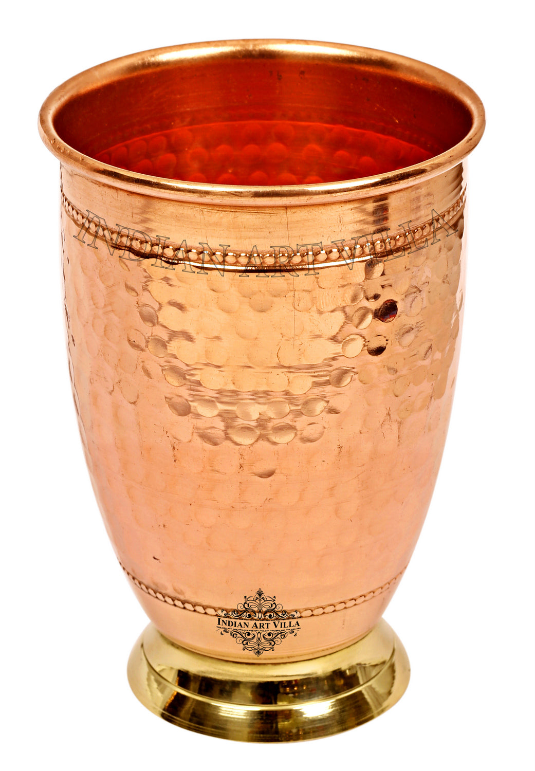 Handcrafted Pure Copper Embossed Design Glass With Brass Bottom