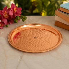 Copper Hammered Thali With Raised Edge - 30 CM