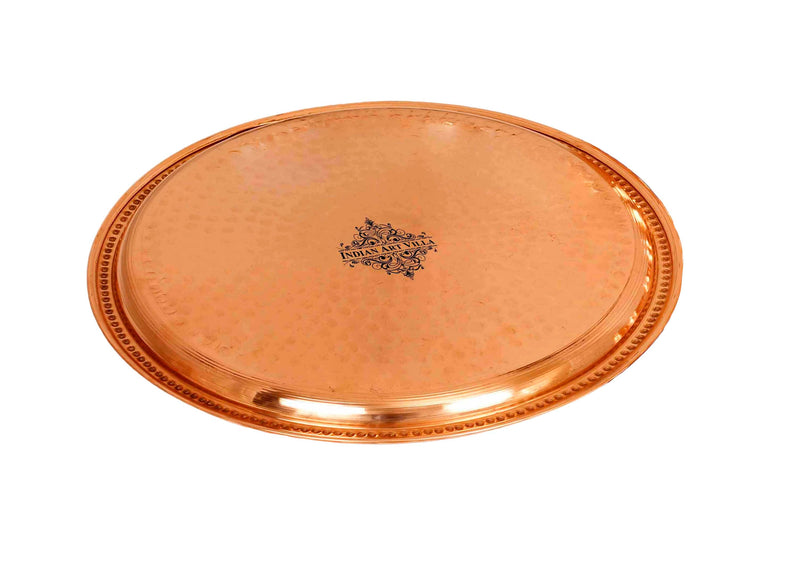 Handcrafted Pure Copper Small Thali | Plates with Hammered Design, Dinnerware, Serveware