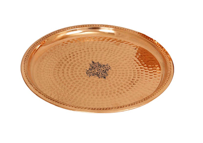 Handcrafted Pure Copper Small Thali | Plates with Hammered Design, Dinnerware, Serveware