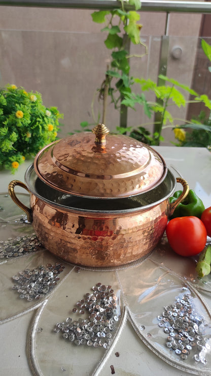 Handmade Pure Copper Casserole with Tin Lining, Cookware, Serveware