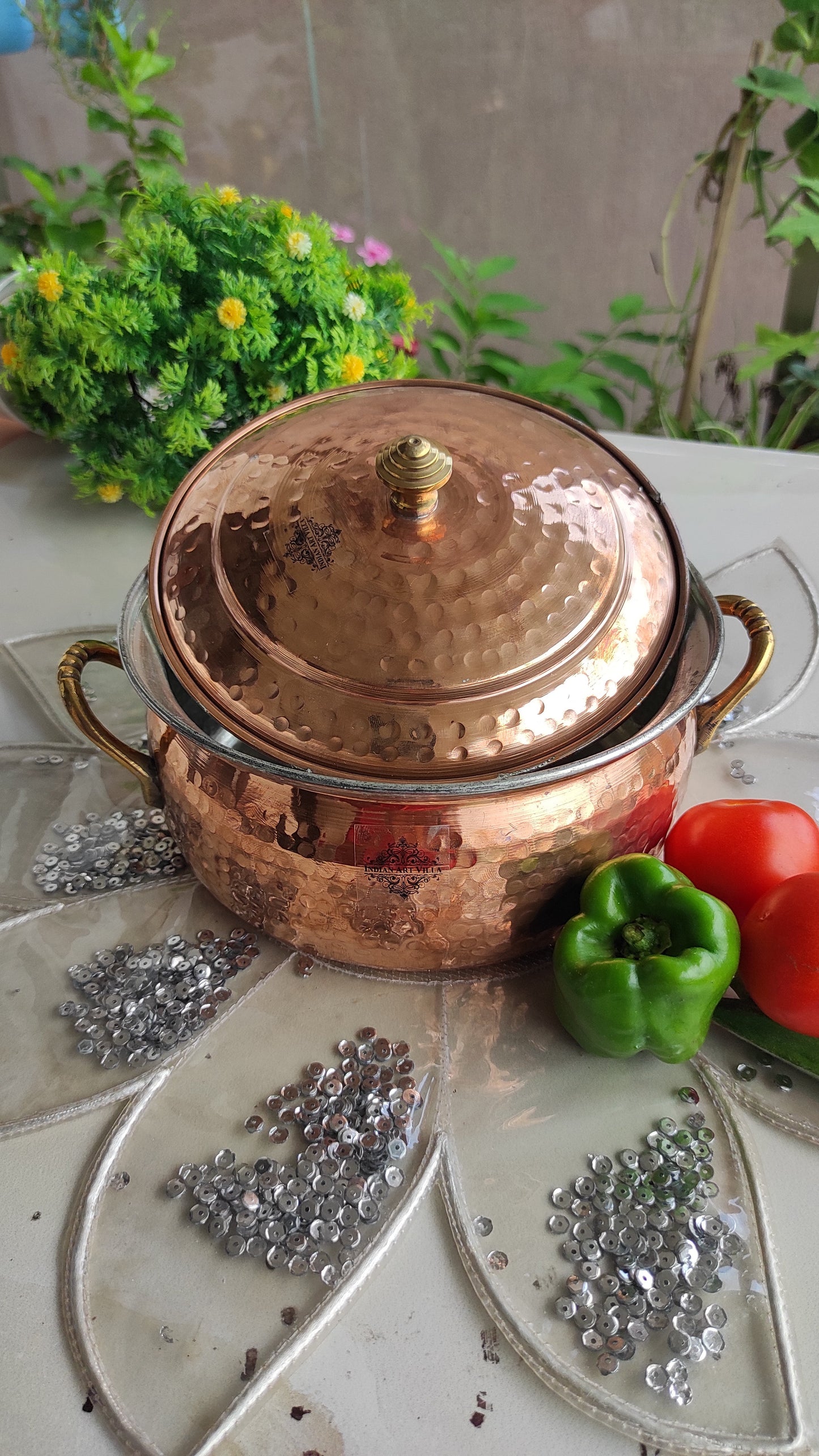 Handmade Pure Copper Casserole with Tin Lining, Cookware, Serveware