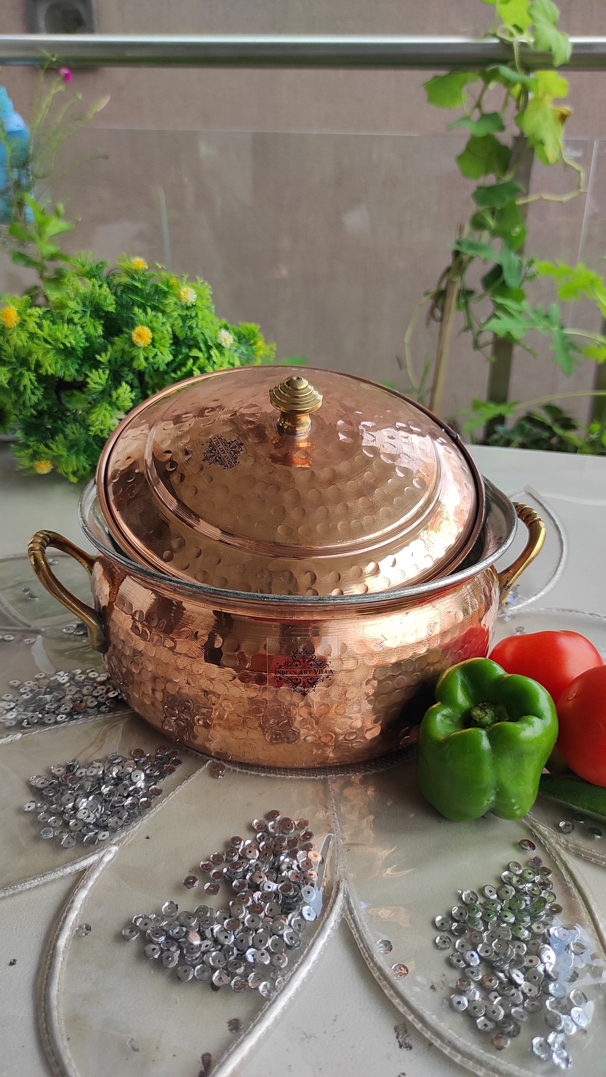 Handmade Pure Copper Casserole with Tin Lining, Cookware, Serveware