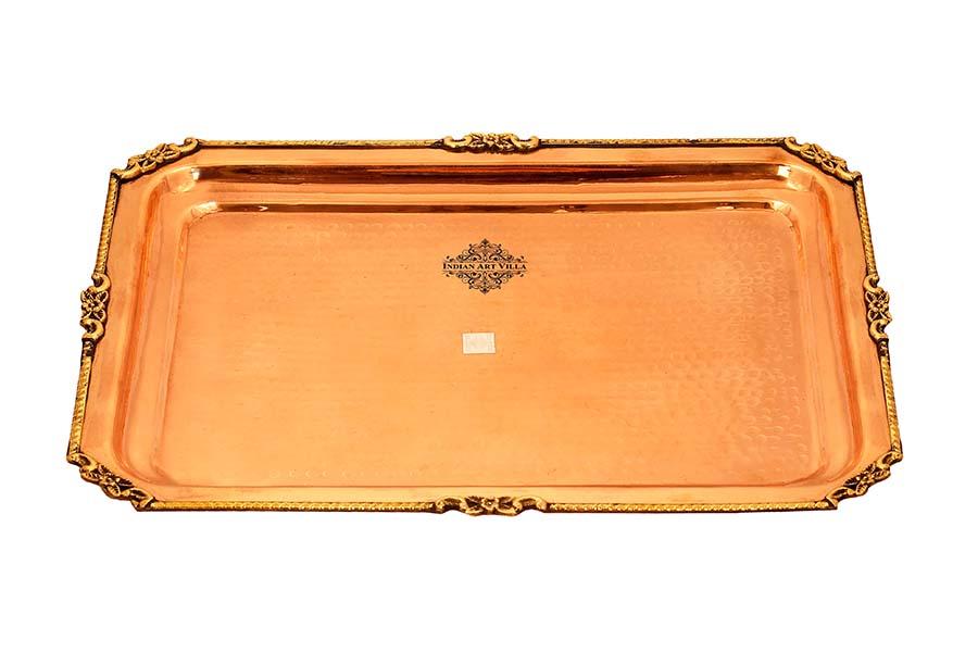 Pure Copper Hammered Rectangular Serving Beeding Tray Serveware Tableware Decorative Gift Item Brown