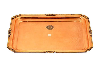 Pure Copper Hammered Rectangular Serving Beeding Tray Serveware Tableware Decorative Gift Item Brown