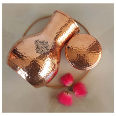 Matka Design Pure Copper Bedroom Bottle With Inbuilt Glass