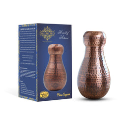 Pure Copper Hammered Design Bedroom Water Bottle with Inbuilt Glass