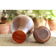 Pure Copper Hammered Design Bedroom Water Bottle with Inbuilt Glass