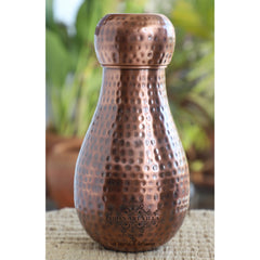 Pure Copper Hammered Design Bedroom Water Bottle with Inbuilt Glass