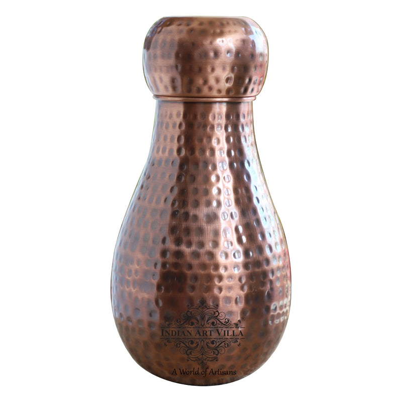 Pure Copper Hammered Design Bedroom Water Bottle with Inbuilt Glass