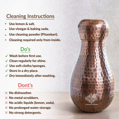Pure Copper Hammered Design Bedroom Water Bottle with Inbuilt Glass