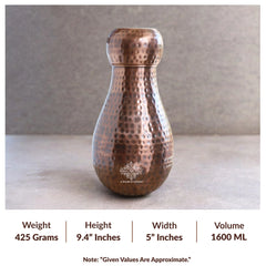 Pure Copper Hammered Design Bedroom Water Bottle with Inbuilt Glass