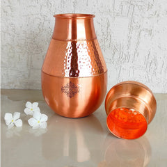 Pure Copper Hammered Design Bedroom Water Bottle with Inbuilt Glass