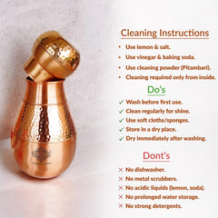 Pure Copper Hammered Design Bedroom Water Bottle with Inbuilt Glass