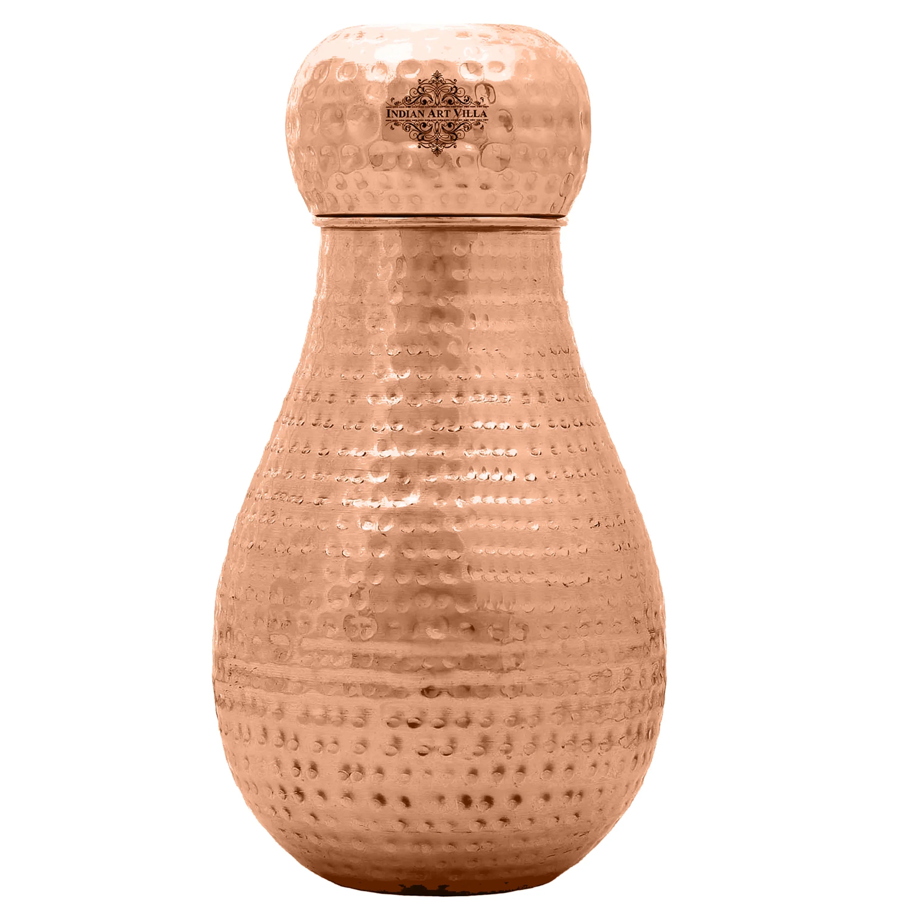 Pure Copper Hammered Design Bedroom Water Bottle with Inbuilt Glass