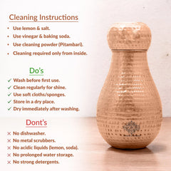 Pure Copper Hammered Design Bedroom Water Bottle with Inbuilt Glass