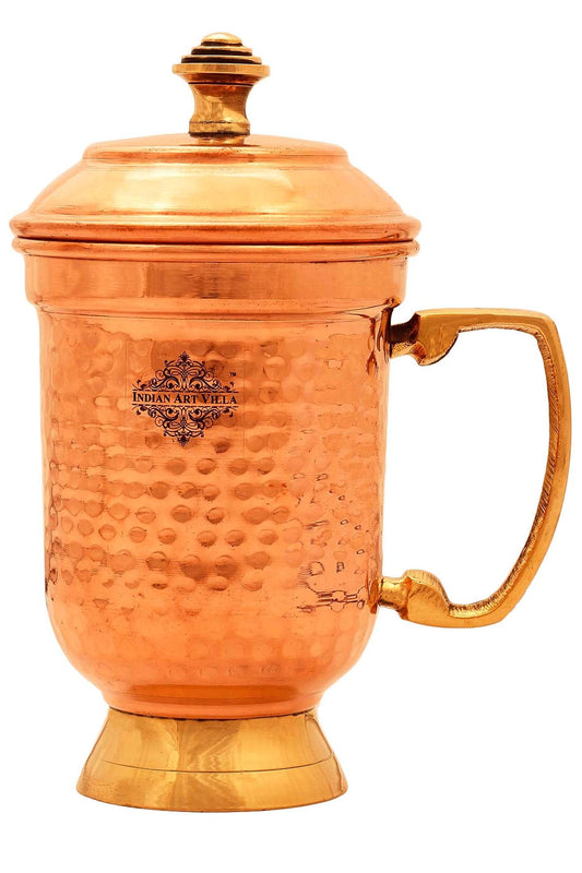 Pure Copper Hammered Design Beer Mug with Lid Barware 500 ML