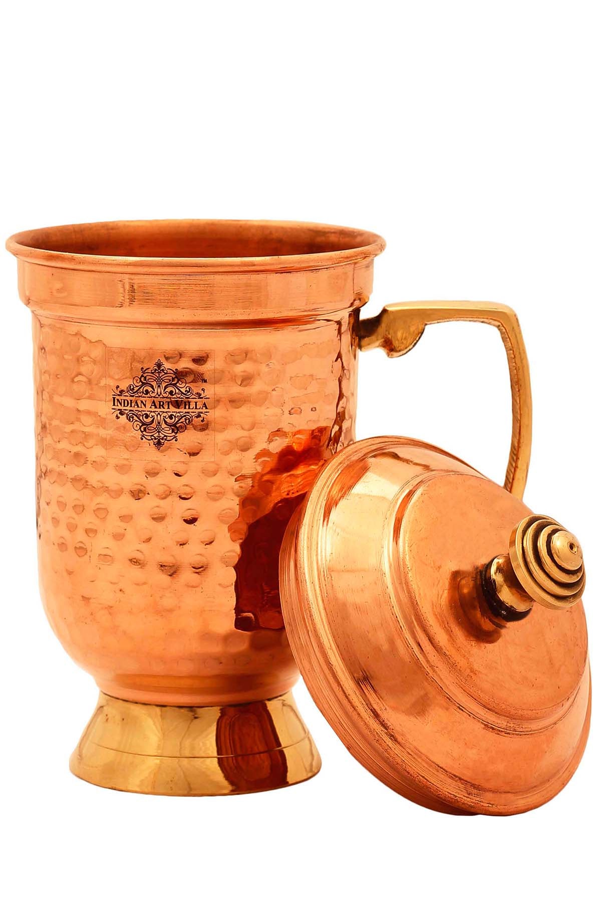 Pure Copper Hammered Design Beer Mug with Lid Barware 500 ML