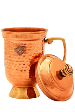 Pure Copper Hammered Design Beer Mug with Lid Barware 500 ML