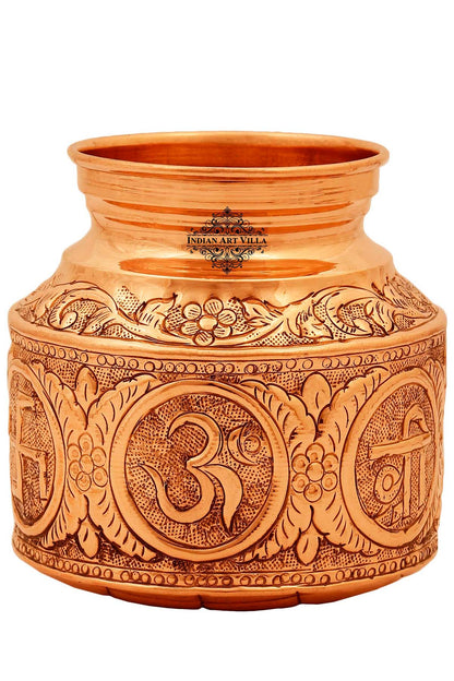 Handcrafted Pure Copper Om Swasthik Shree Design Lota For Spiritual & Puja