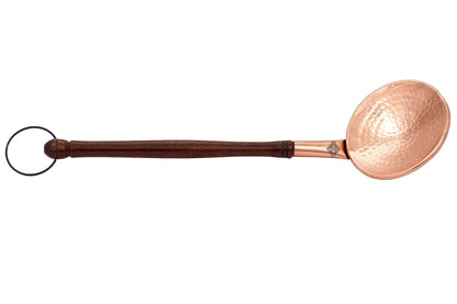 Copper Hammered Serving Spoon With Wooden Handle And Hanging Ring  39.37 CMS
