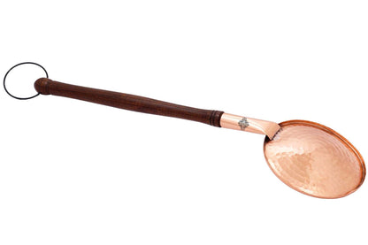 Copper Hammered Serving Spoon With Wooden Handle And Hanging Ring  39.37 CMS