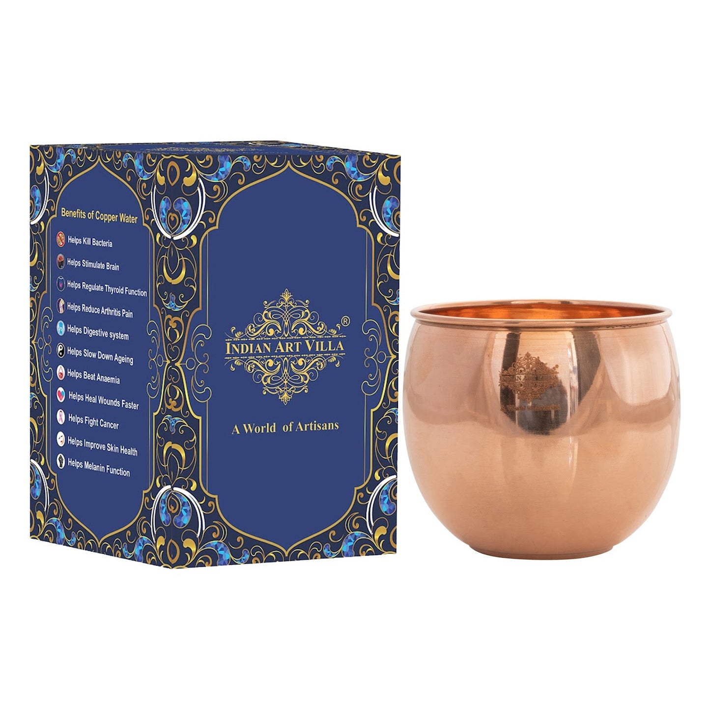 Copper Glass Tumbler, Serving Water, Storage Purpose, Volume 480 ML