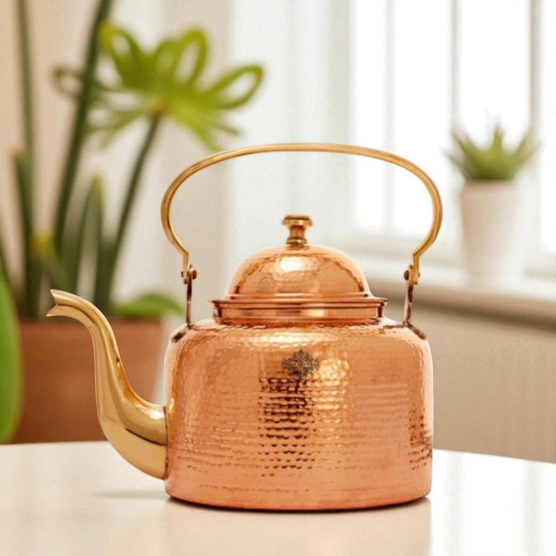 Copper Hammered Tea Kettle Pot Inside Tin Lining, Serveware,