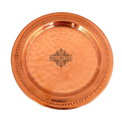 Handcrafted Pure Copper Small Thali | Plates with Hammered Design, Dinnerware, Serveware