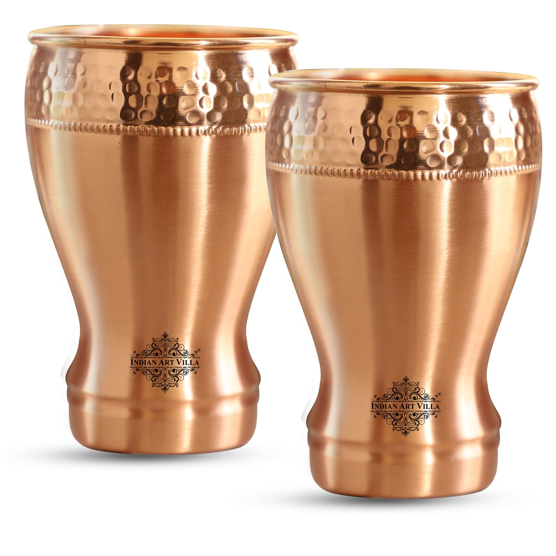 Pure Copper Glass With Half Lecquer Hammered & Shine Design 400 ML