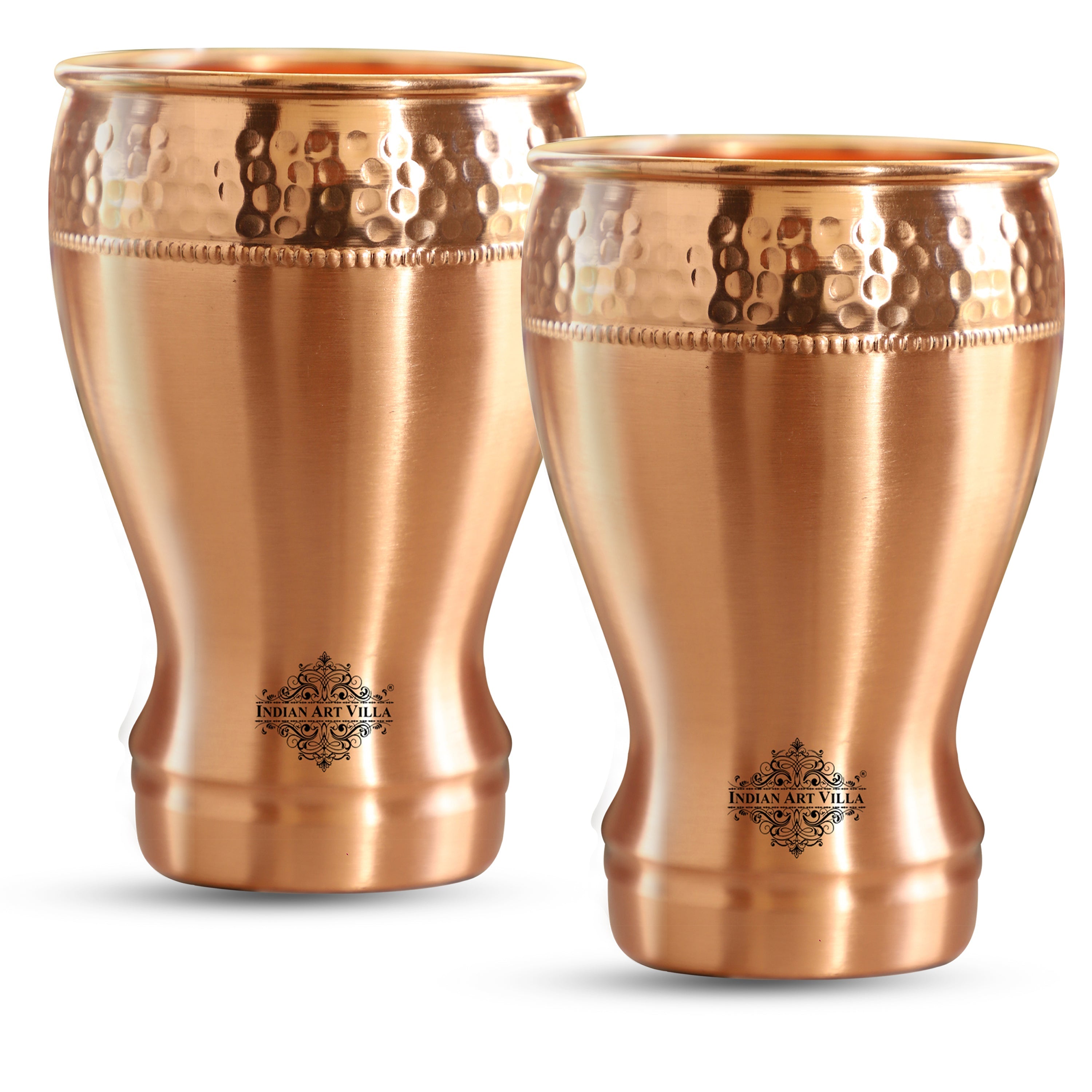 Pure Copper Glass With Half Lecquer Hammered & Shine Design 400 ML