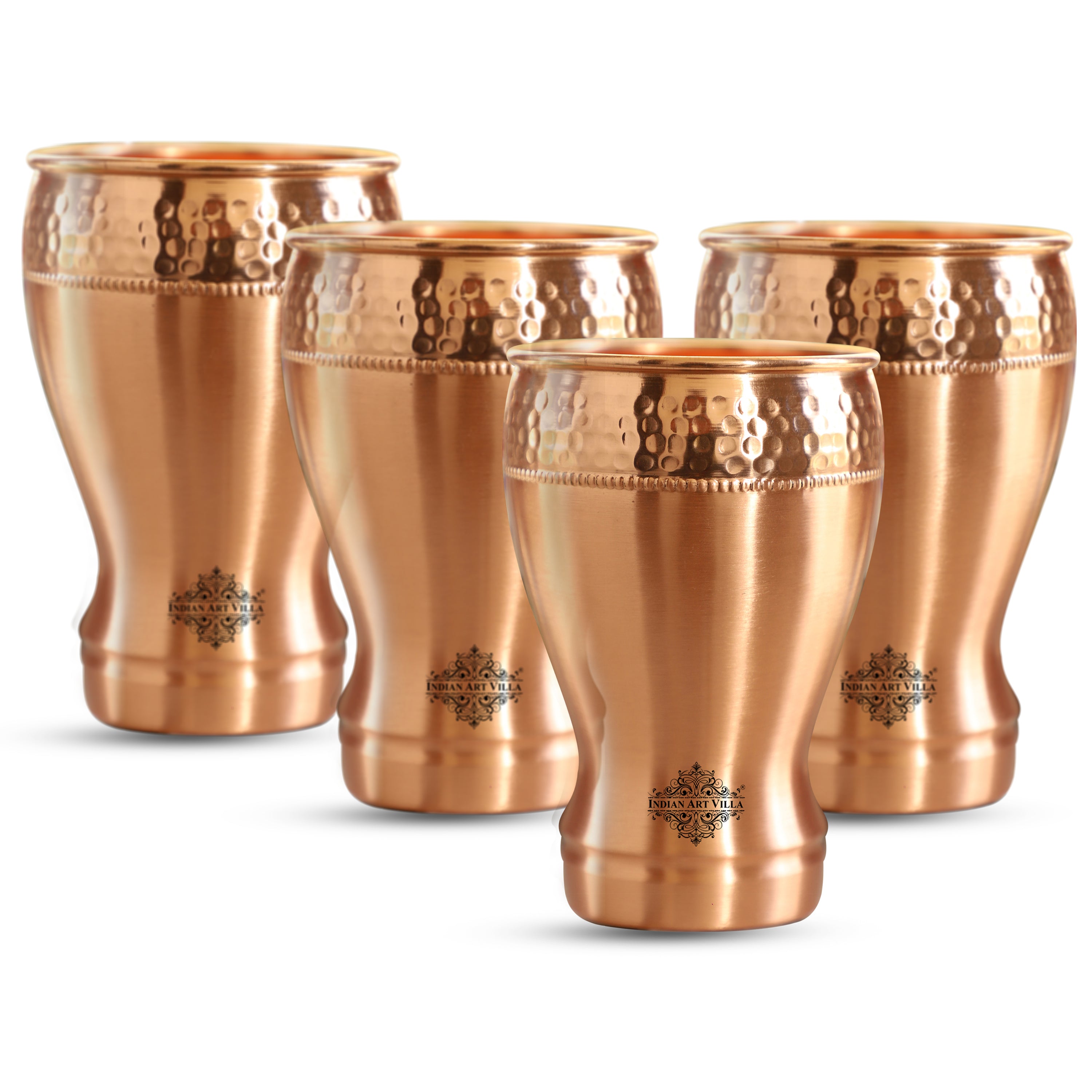 Pure Copper Glass With Half Lecquer Hammered & Shine Design 400 ML