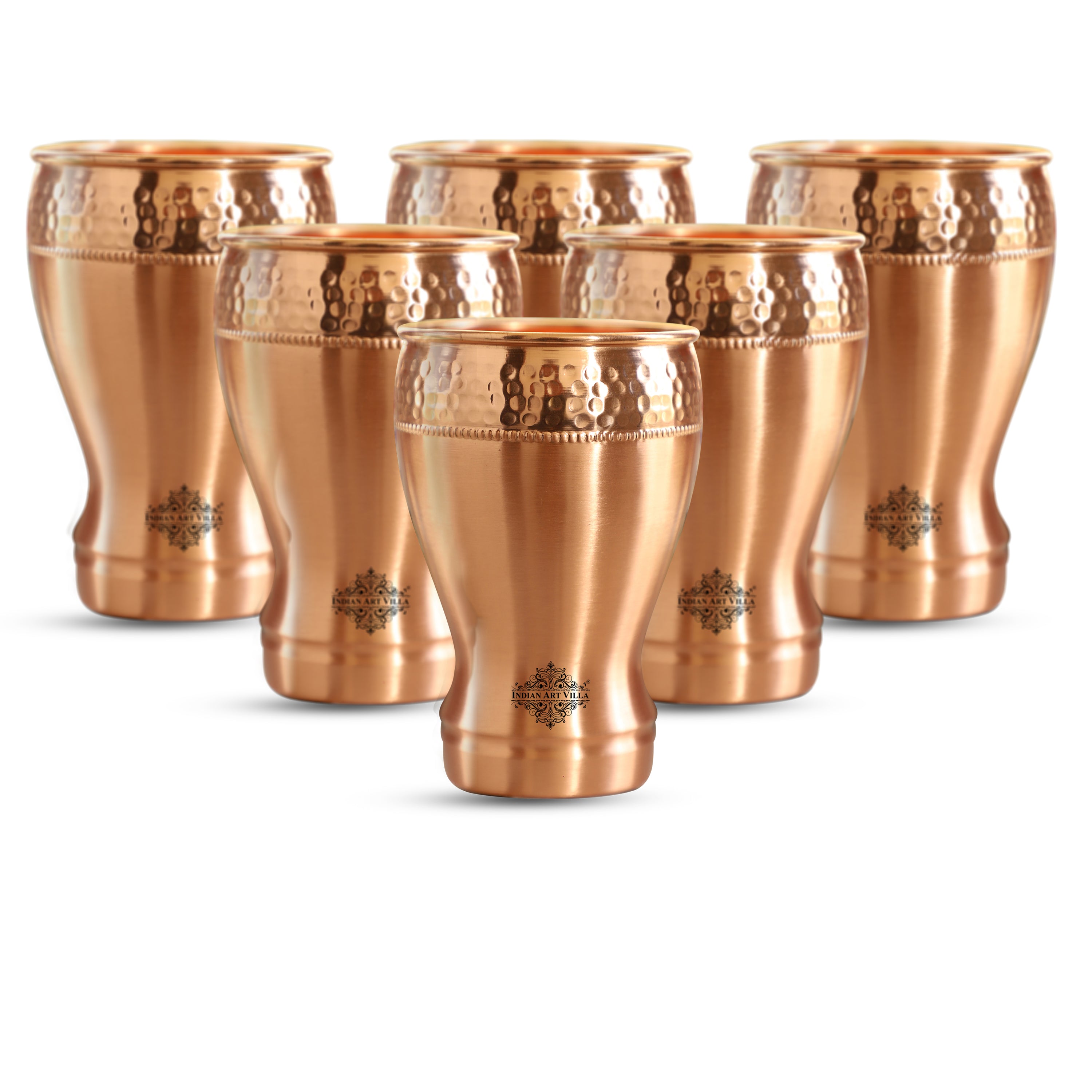 Pure Copper Glass With Half Lecquer Hammered & Shine Design 400 ML