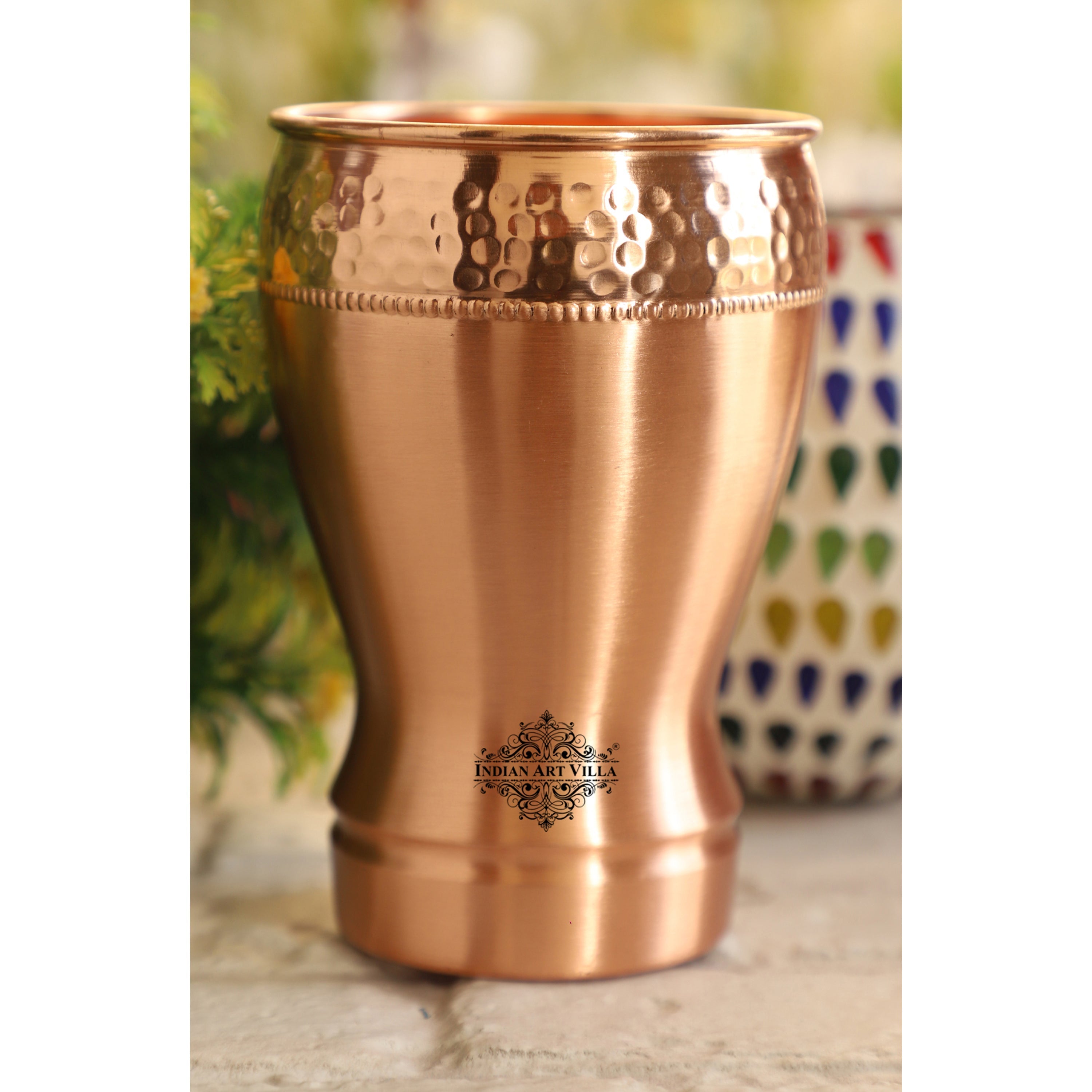 Pure Copper Glass With Half Lecquer Hammered & Shine Design 400 ML