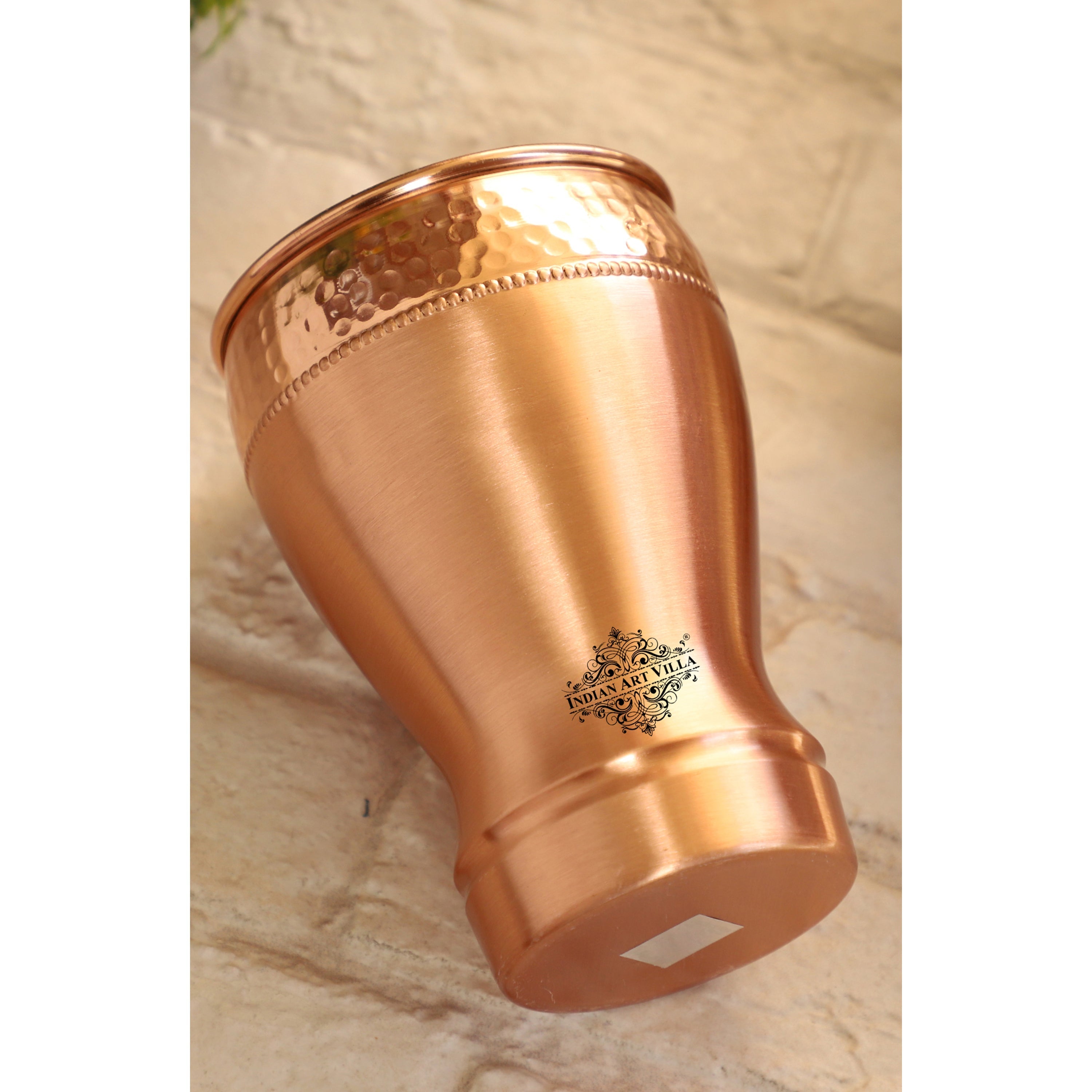 Pure Copper Glass With Half Lecquer Hammered & Shine Design 400 ML