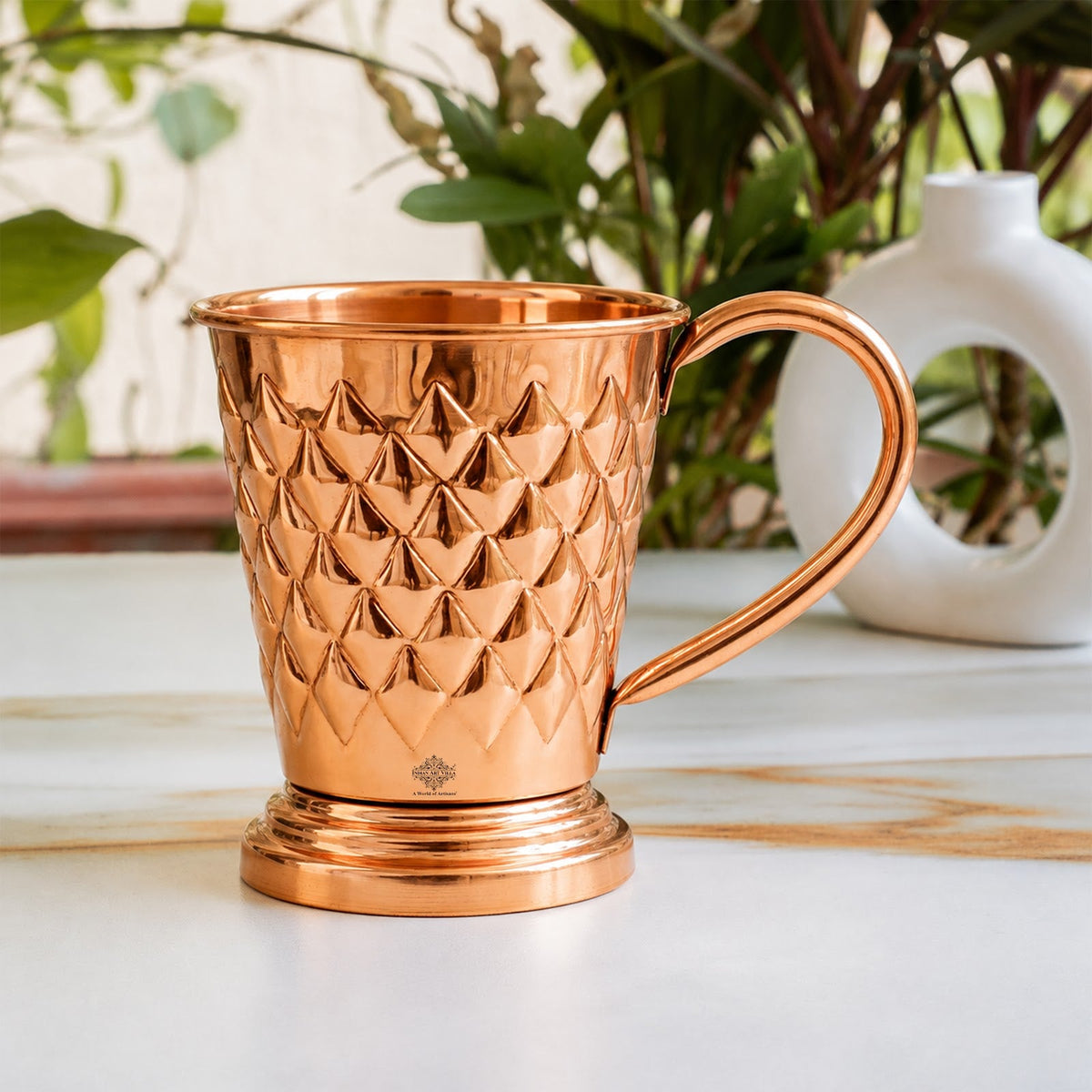 Pure Copper Diamond Hammered Moscow Mule Beer Mug - 450 ML