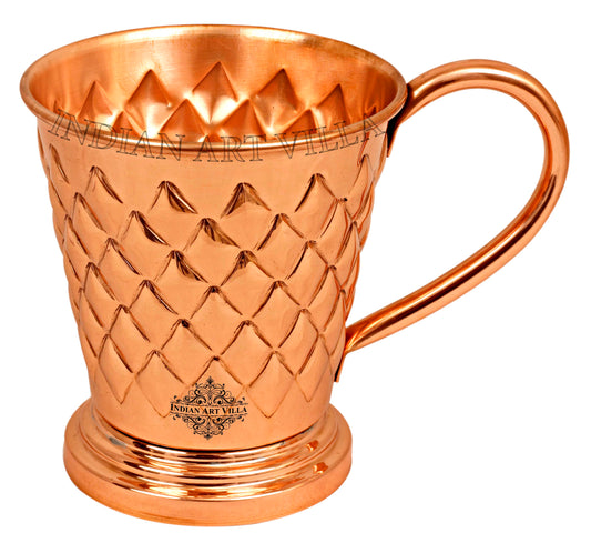 Pure Copper Bucket Shaped Diamond Hammered Design Moscow Mule Beer Mug Cup , Best for Beer Cocktail Parties, Barware, Volume-450ML