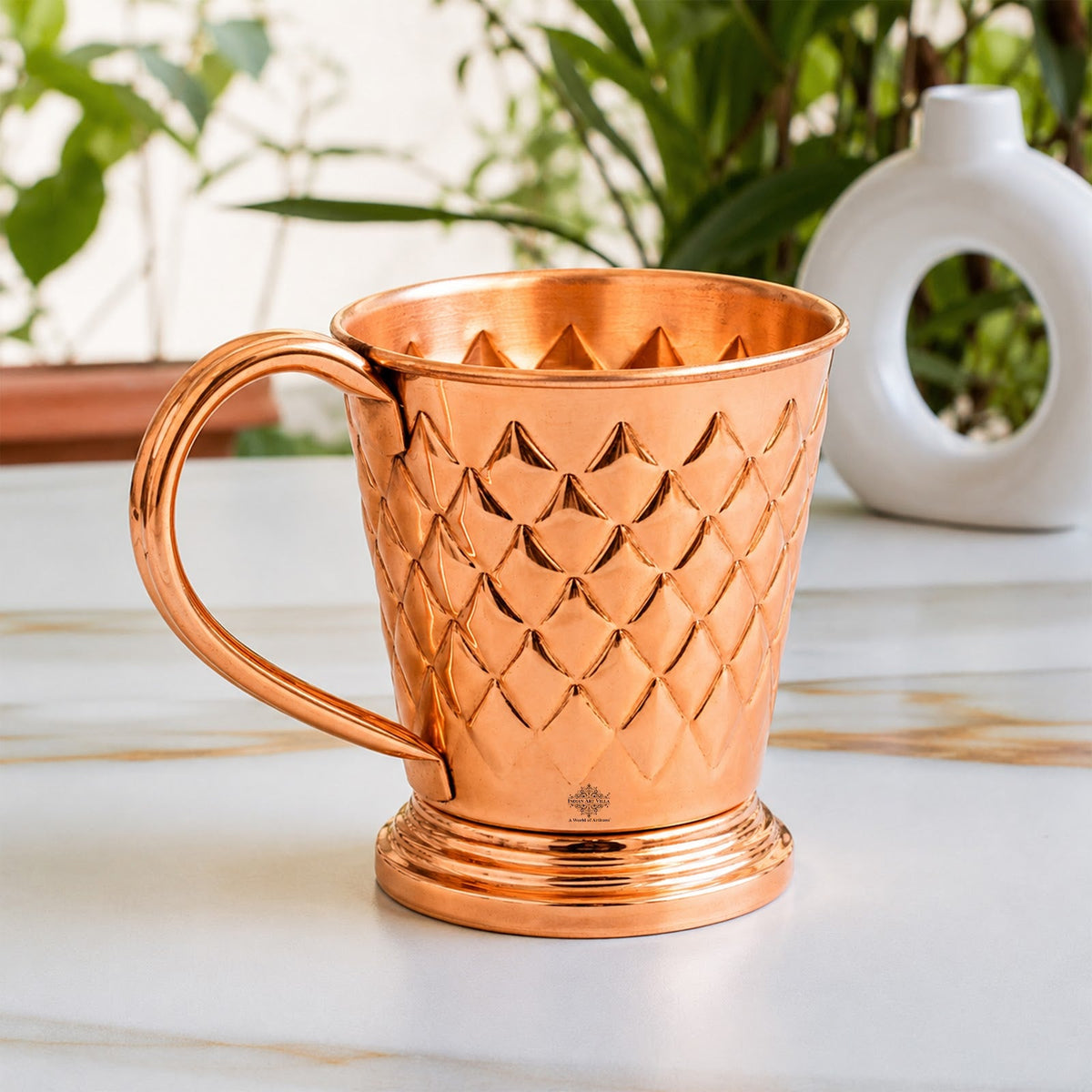 Pure Copper Diamond Hammered Moscow Mule Beer Mug - 450 ML