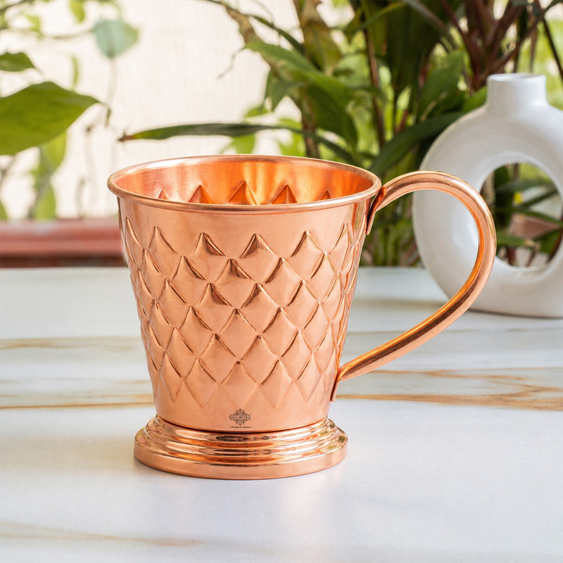 Pure Copper Diamond Hammered Moscow Mule Beer Mug - 450 ML